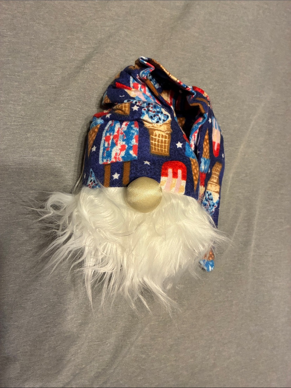 Patriotic Ice Cream Print Gnome Doll with White Faux Fur Beard